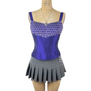 Vintage Boho Camisole Top Geometric Indie Retro Print Purple Women M/L Glam
